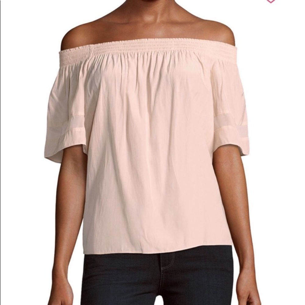 ❤️Ramy Brook New York Jessica Silky Smocked Off the Shoulder Blush Top Size S/P